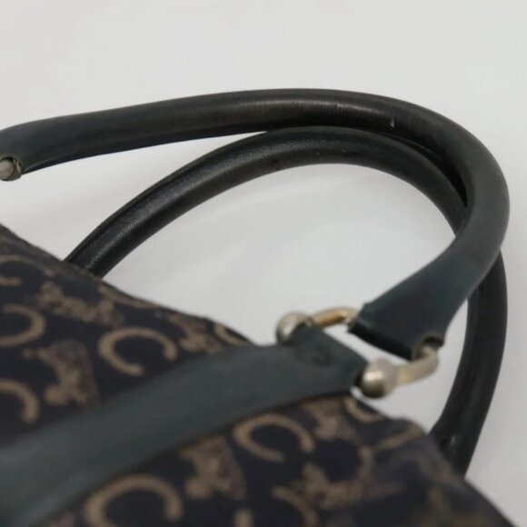 CELINE C Sulky Hand Bag Canvas Navy Gold Auth - Picture 8 of 14